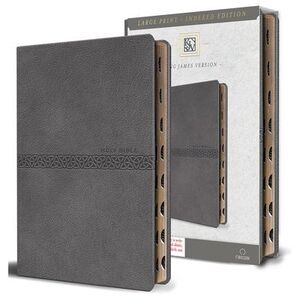 KJV Holy Bible, Large Print Medium Format, Gray Faux Leather with Ribbon Marker,